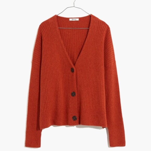 Madewell Cameron Ribbed Cardigan Sweater in Coziest Yarn in Heather Brick XS - Picture 2 of 7